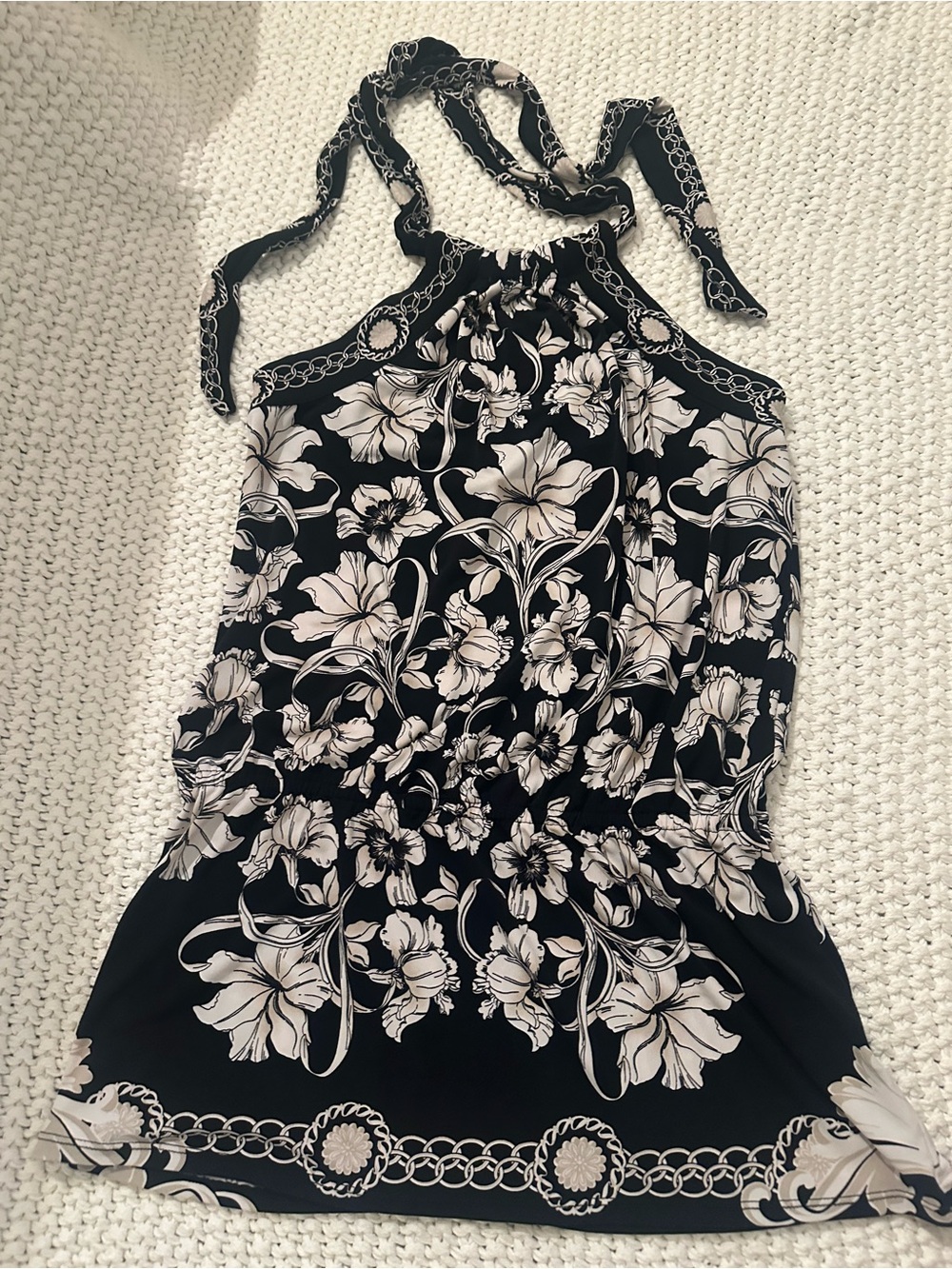 White House Black Market Black and Cream Floral Blouse